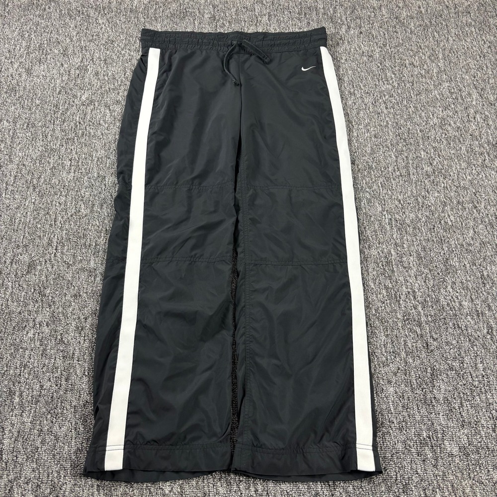 Nike Y2K Baggy Track Pants Side Stripe Black White Embroidered Swoosh Small